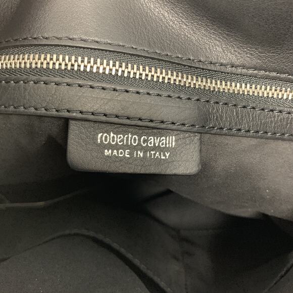ROBERTO CAVALLI Black Leather Studded Fring Bucket Backpack - Picture 8 of 8